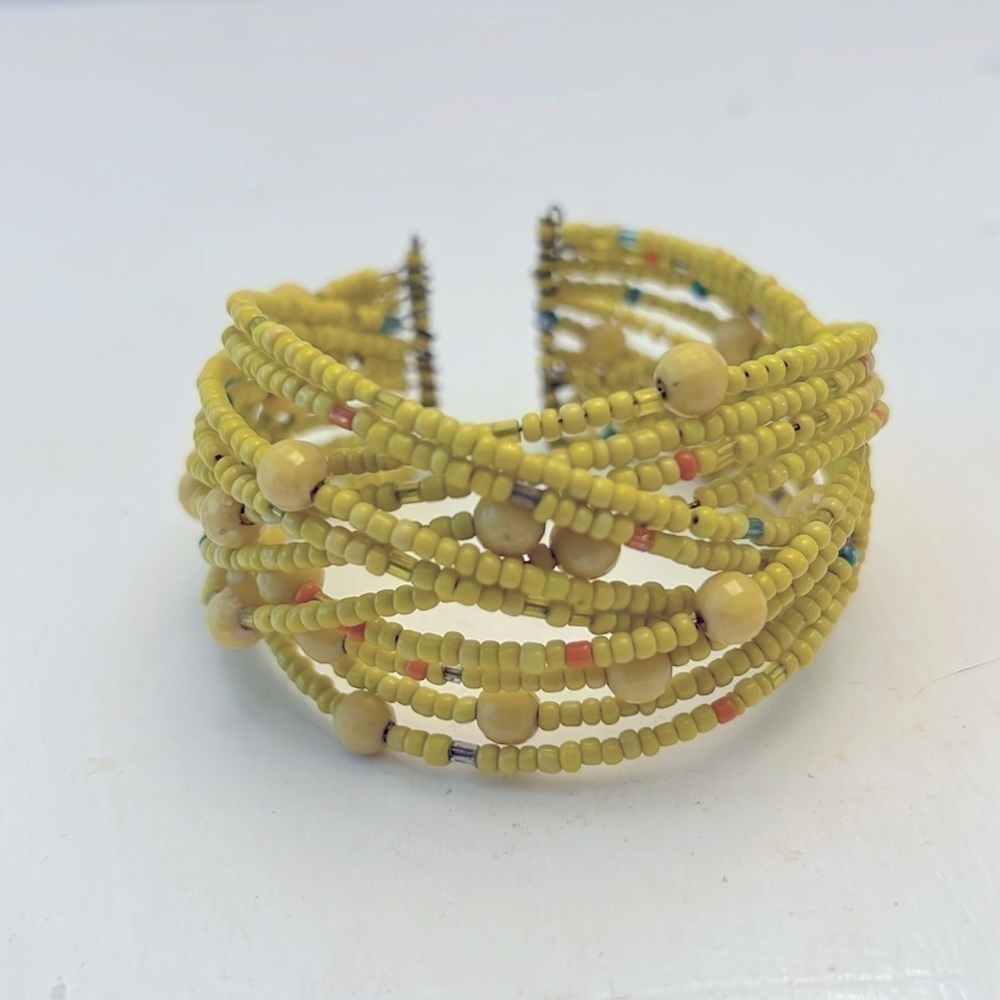 Vintage Glass Seed Bead Handcrafted Braided Wire Cuff Bracelet